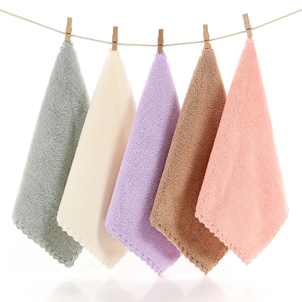 2Pcs Square Soft Solid Color Coral Fleece Water Absorption Face Hand Towels