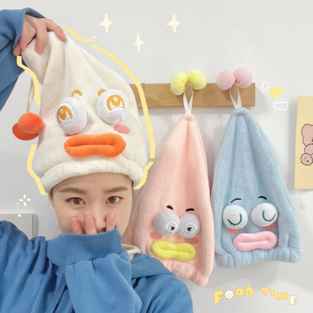 Hair Drying Hat Funny Big Eyes Soft Cartoon Quickly Dry Hanging Hair-drying Thick Big Mouth Drying Head Wrap Bath Accessory