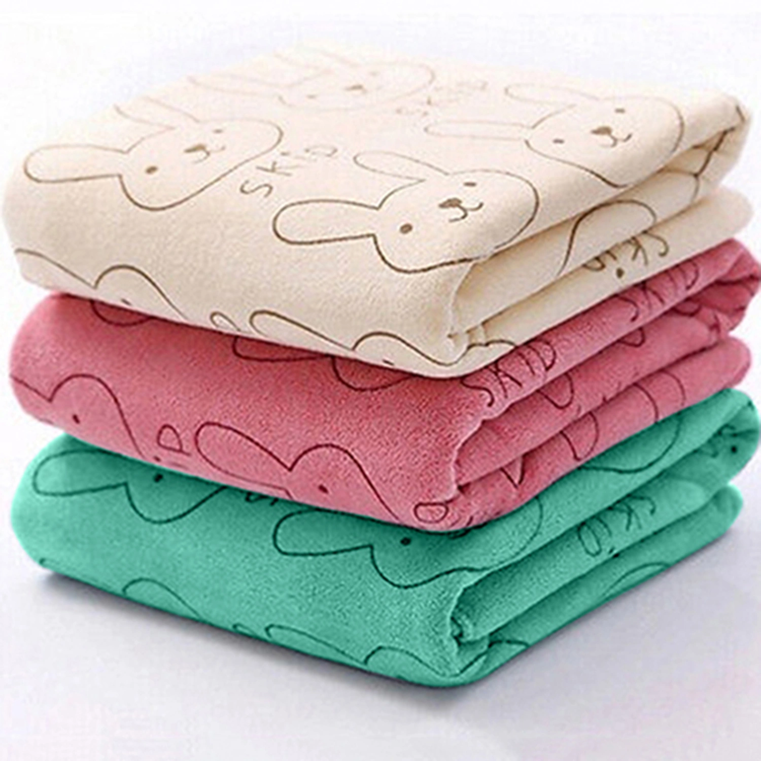 Towel Square/Rectangle Cartoon Rabbit Print Microfiber Soft Bath Feeding Washcloth for Newborn Baby