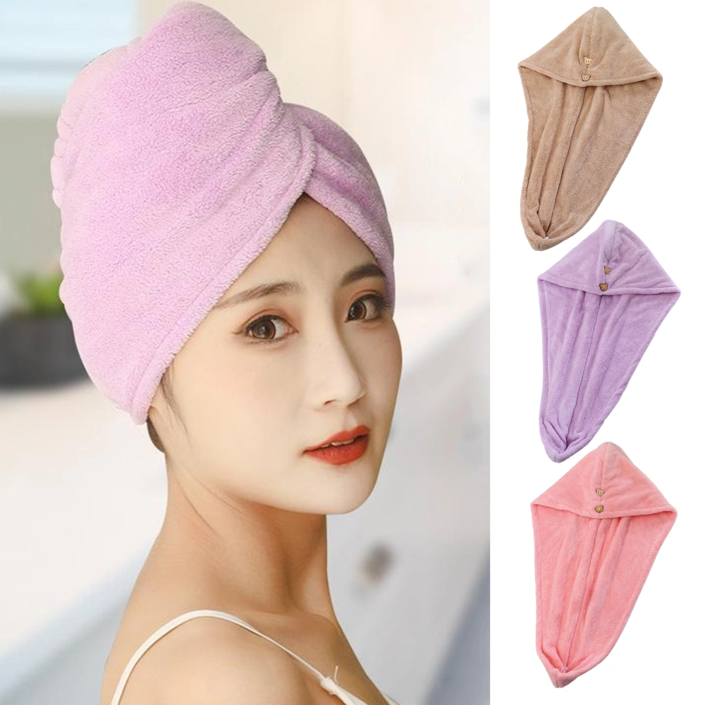 Hair Drying Hat with Button Super Absorbent Quick Dry Curly Long Thick Hair Head Wrap Double Layer After Shower Womens Girls Hair Drying Wrap Bathroom Supplies