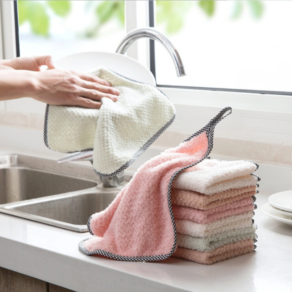 2Pcs Coral Fleece Hand Towel Hanging Kitchen Bathroom Drying Square Washcloth