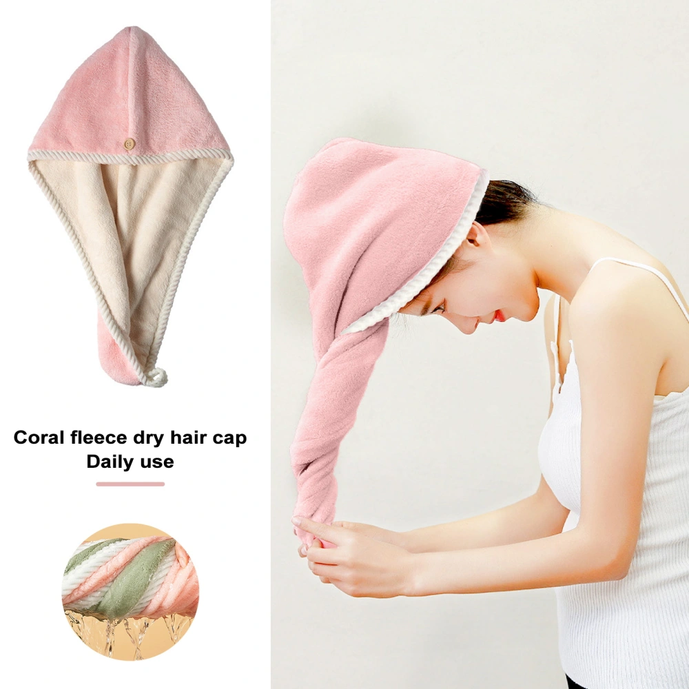 Coral Velvet Hair Towel Fast-Drying Double-Layer Adjustable Highly Absorbent Dry Hair Hat for Thickened Dry Hair