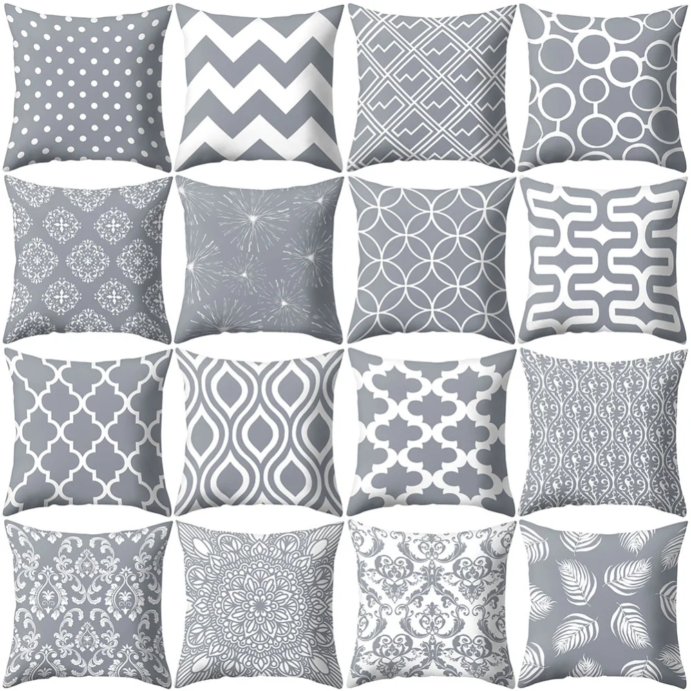 Gray Geometric Square Throw Pillow Protector Case Cushion Cover Bedding Articles