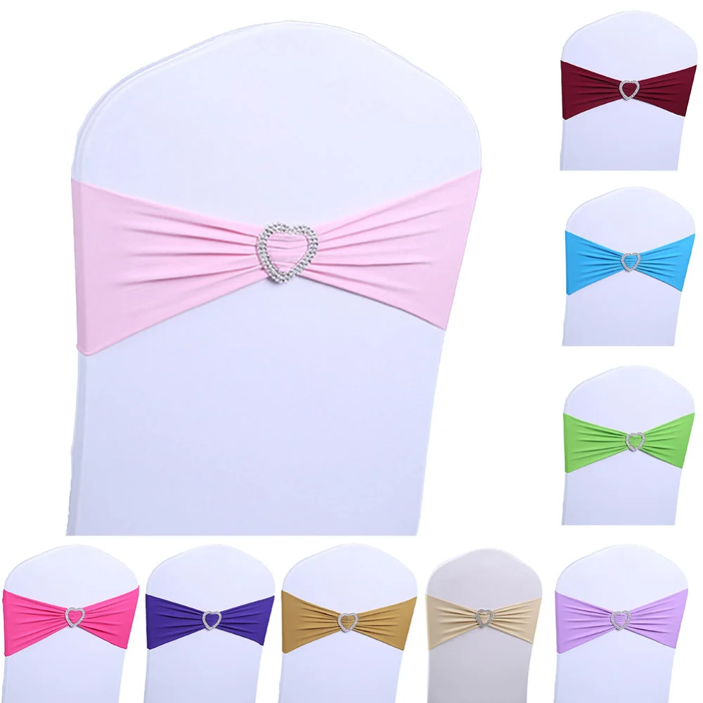 10Pcs Elastic Bowknot Band Party Chair Sash Cover Belt Wedding Banquet Decor