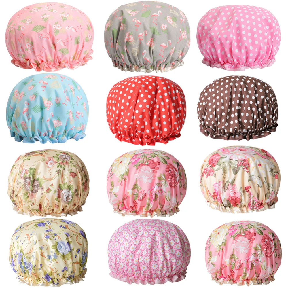 Women Double Layer Flower Dot Hair Fast Dryer Cap Spa Shower Bathing Wrap Hat