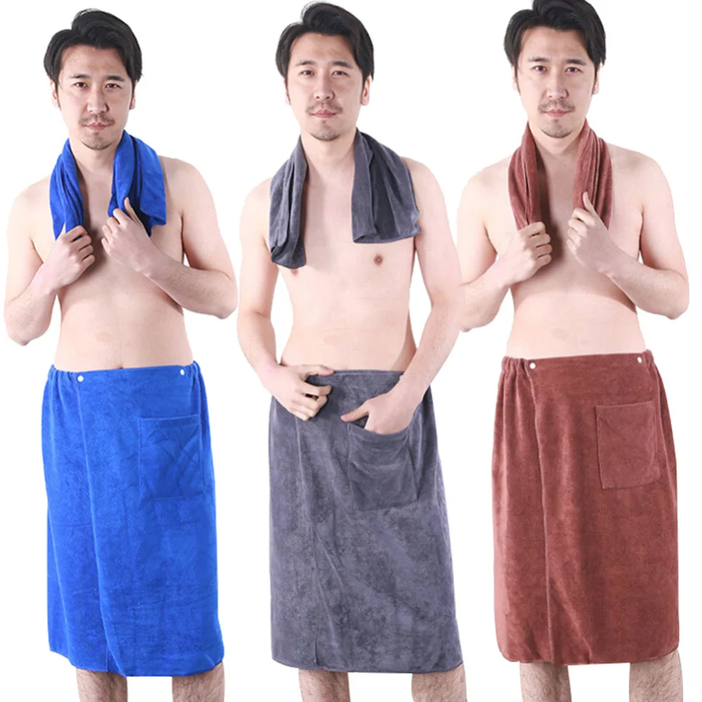 Men Microfiber Skirt Bathrobe Swimming Beach SPA Shower Bath Towel with Pocket