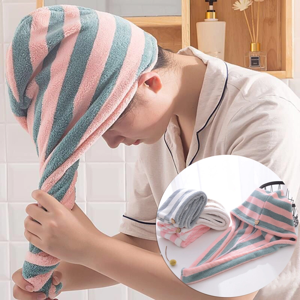 Hair Towel Wrap Striped Pattern Water Absorbent Coral Fleece Unisex Shower Head Towel Bathroom Accessories