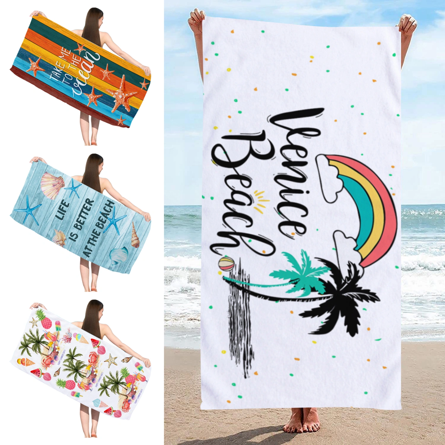 Beach Towel Quick Dry Water Absorbent Microfiber Tropical Scenery Printing Swimming Sun Protection Shawl Daily Use