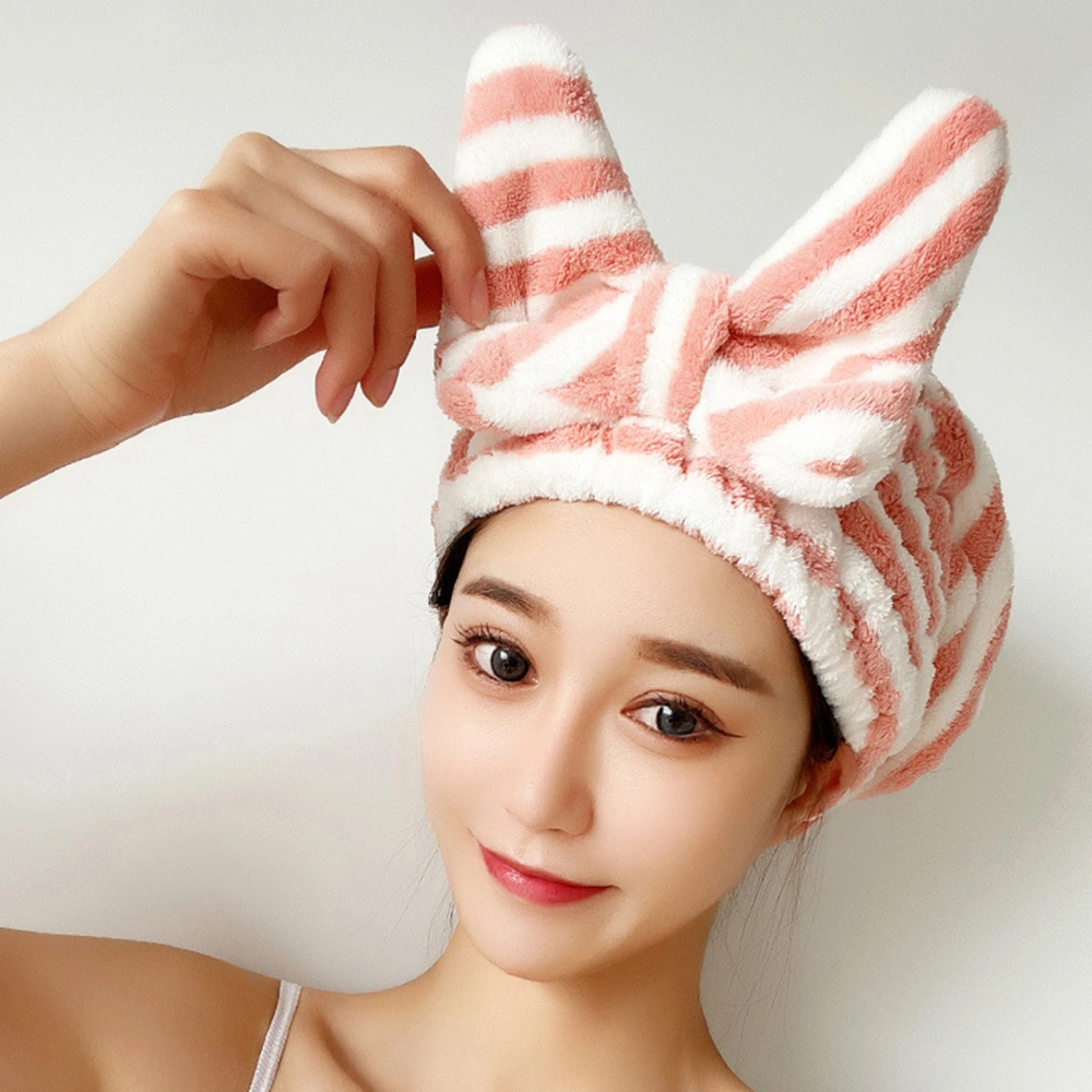 Hair Towel No Shedding Strong Absorption Coral Fleece Large Bowknot Design Microfiber Hair Drying Hat Daily Use