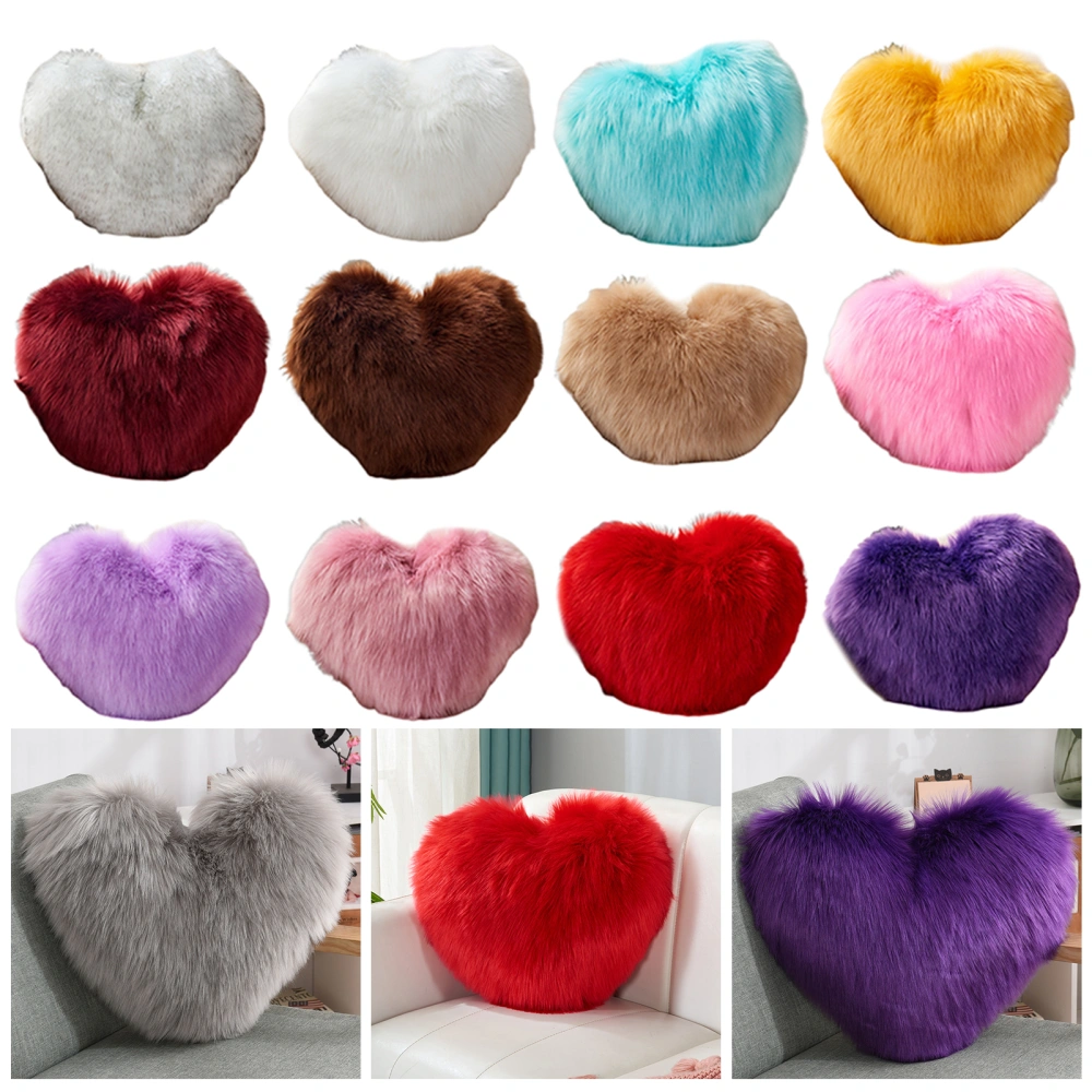 Throw Pillow Fuzzy Long Faux Fur Love Heart Shape Fluffy Sofa Bedroom Decoration Lumbar Back Cushion Home Supplies