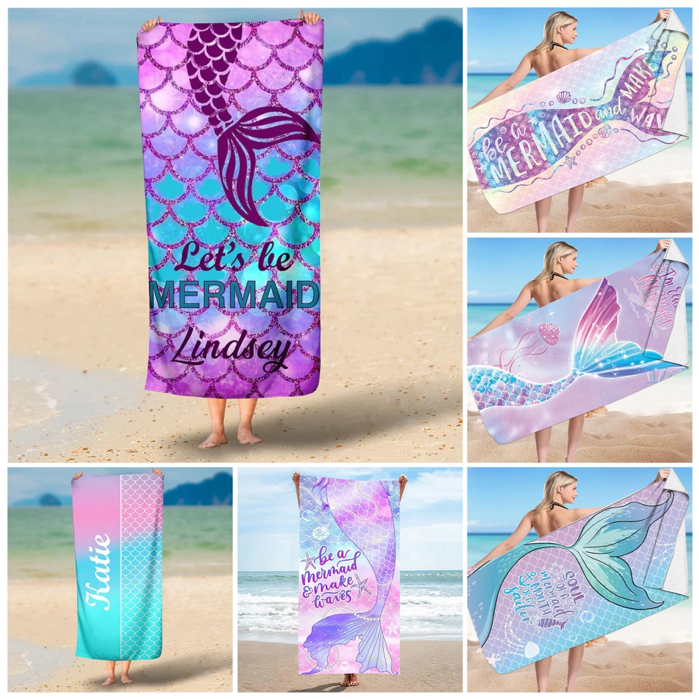 Beach Towel Soft Texture Water Absorption Mermaid Pattern Microfiber Absorbent Body SPA Towels Daily Use