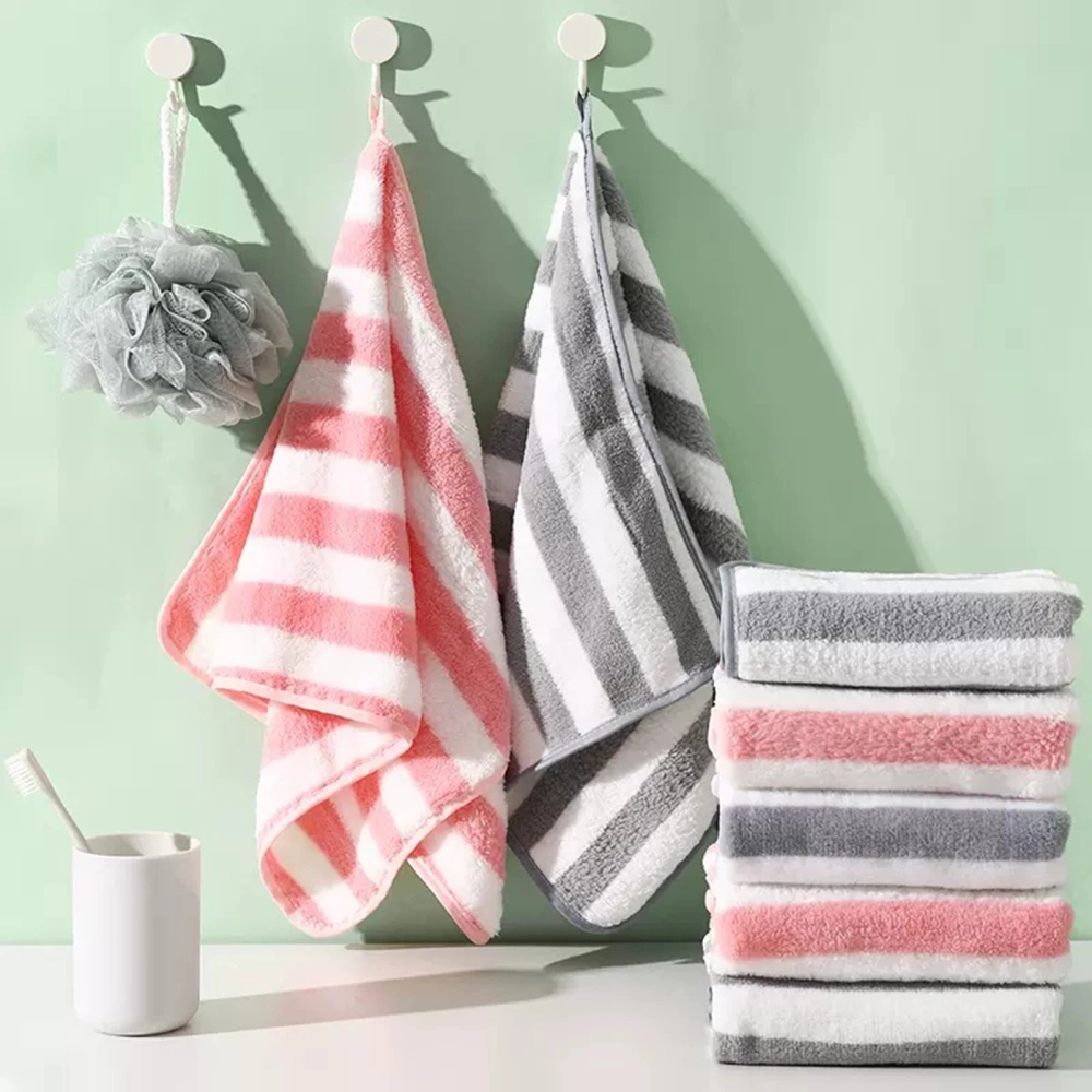 Face Towel Striped Pattern Skin-kindly Water Absorption Reusable Thicken Face Washing Soft Cloth Kids Adults Bathing Coral Fleece Towel Shower Accessories