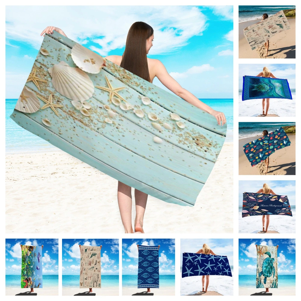 Shower Towel Foldable Quick Drying Strong Water Absorption Superfine Fiber Turtle Starfish Print Beach Towel Swimming Fitness