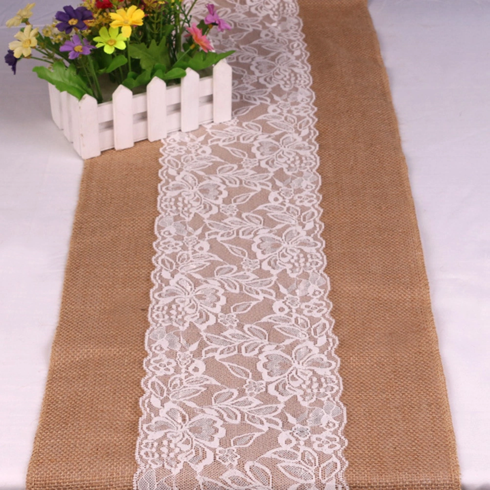 Vintage Natural Burlap Jute Lace Table Runner Party Wedding Home Banquet Decor