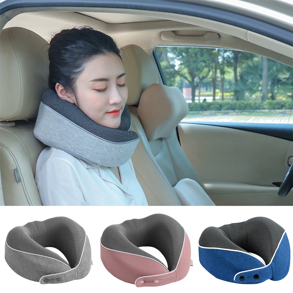 1 Set Neck Pillow Slow Rebound Full Filling Invisible Zipper Button Closure U Shaped Ergonomic Curve Travel Pillow Travel Accessory