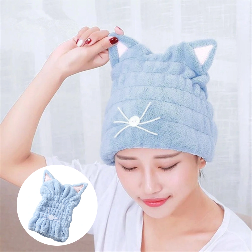 Fade Resistant No Shedding Elastic Coral Fleece Hair Drying Cap Cute Cat Pattern Microfiber Hair-drying Towel Bath Cap