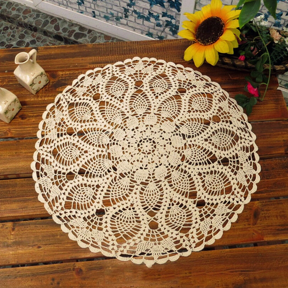 60cm Cotton Hand Crochet Round Lace Hollow Out Tablecloth Table Cloth Cover