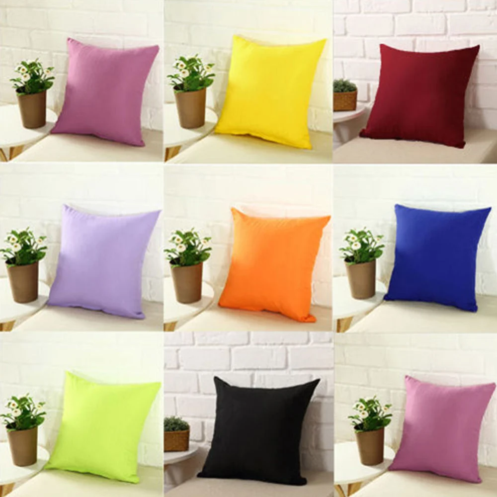 Plain Solid Color Throw Pillow Case Home Sofa Linen Cotton Square Cushion Cover