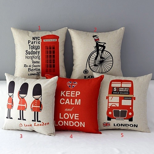 London Characters Flag Bus Linen Cushion Throw Pillow Cover Case Pillowcase