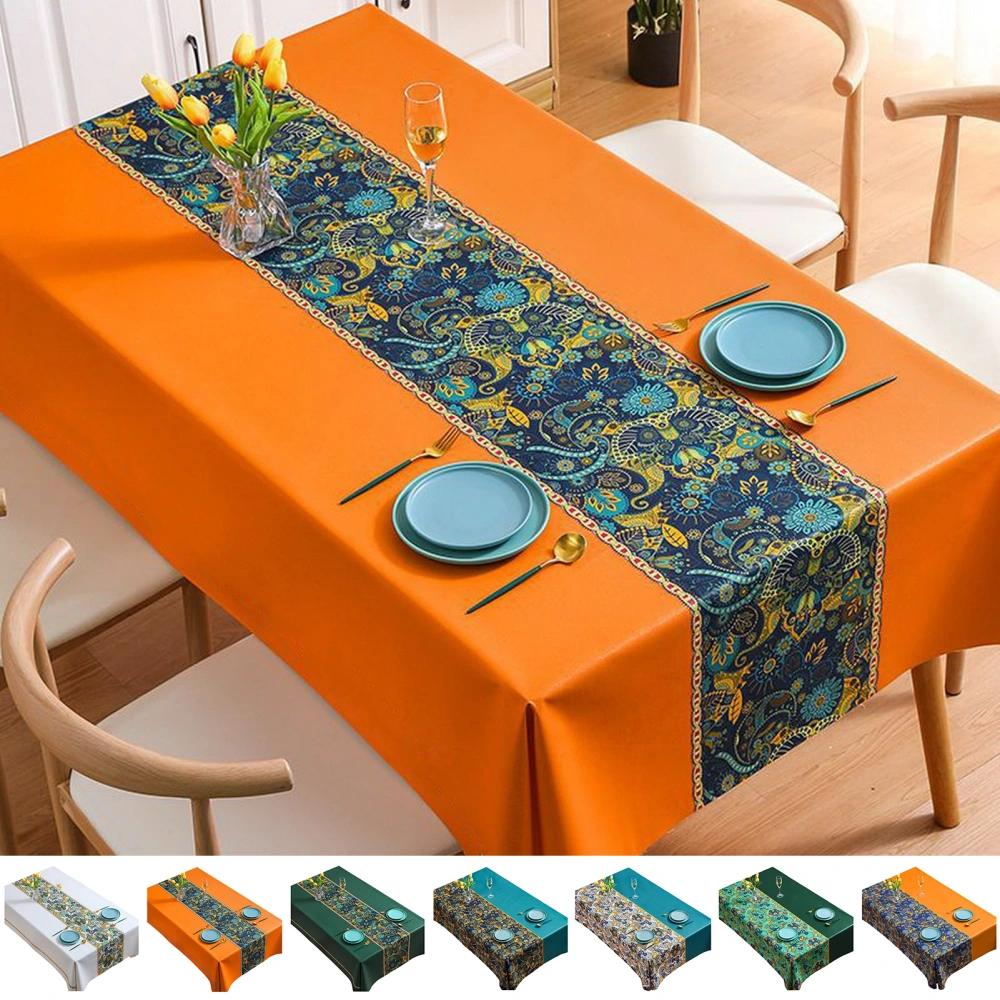 Tablecloth Rectangle Water-proof PVC Oil-proof Thicker Waterproof Soft Retro Ethnic Dinning Table Cover Home Supplies