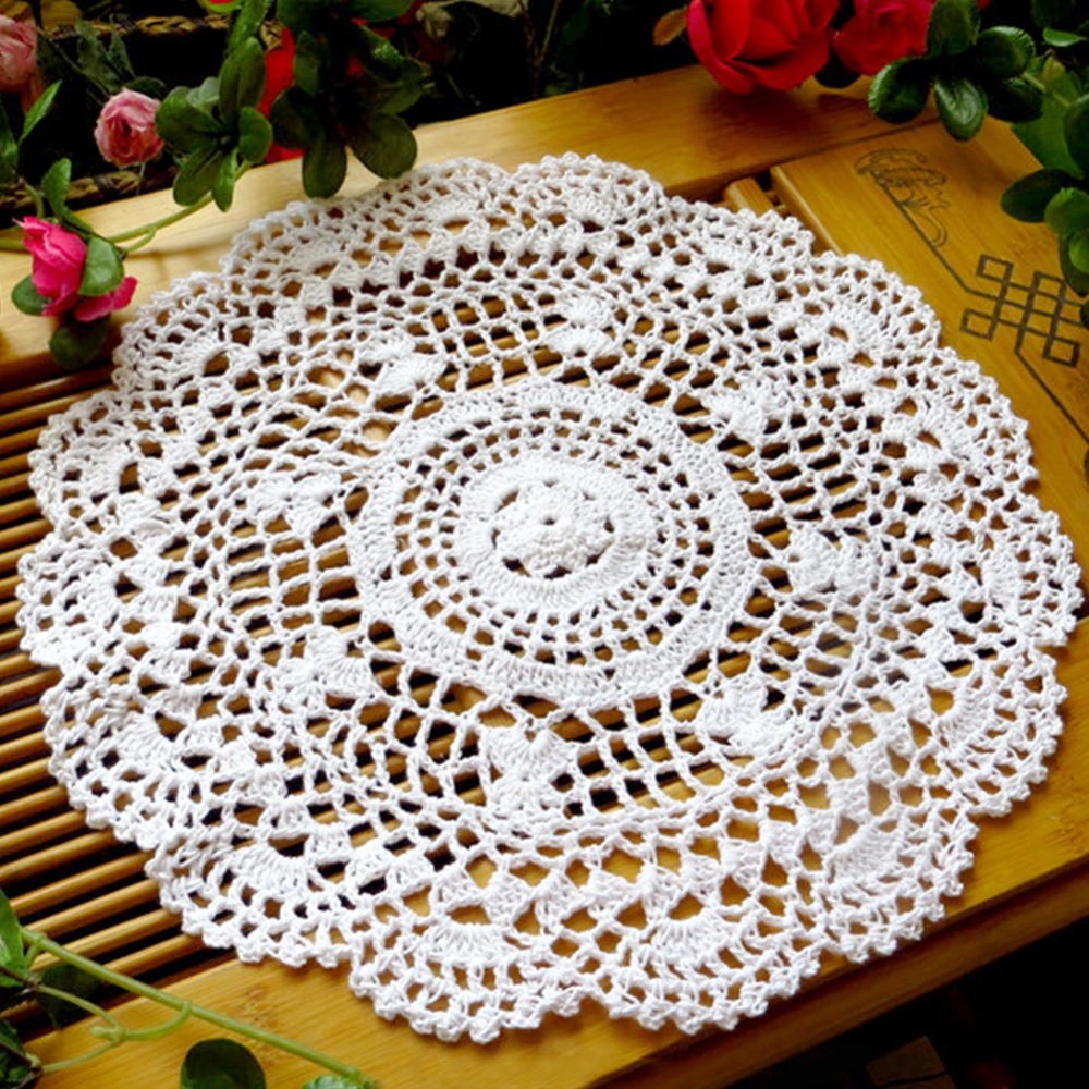 Cup Coaster Non-Slip Odor-Free Cotton Lace Handmade Round Table Placemat for Restaurant