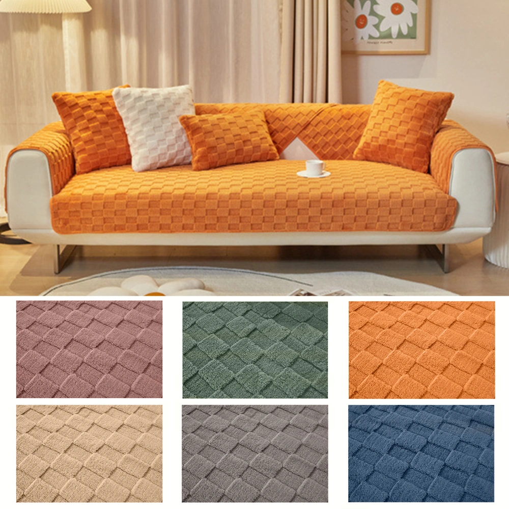 Sofa Cover Elegant Soft Texture Short Velvet Plaid Design Plush Sofa Couch Cover Mat Home Decor for Bedroom