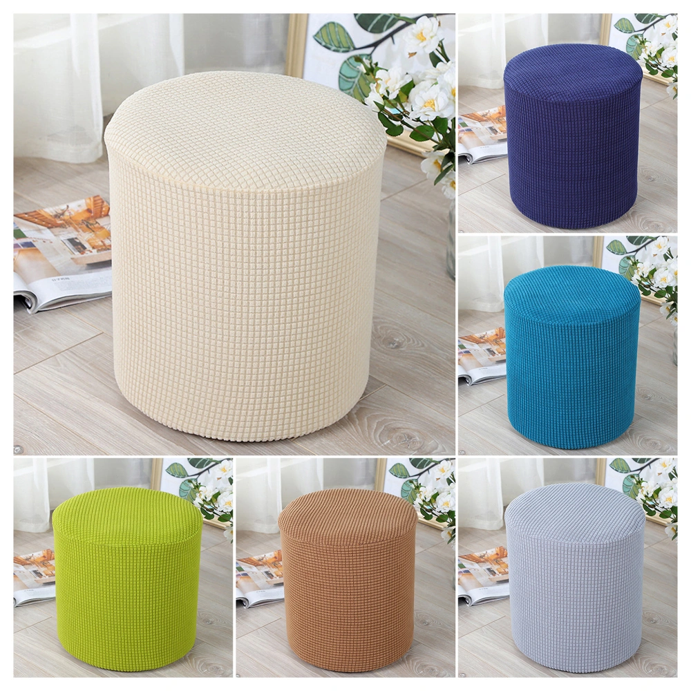 Stool Cover Solid Color Dust-proof Elastic Binding Design Polyester Stretch Square/Round Footstool Protector Cover for Daily Use