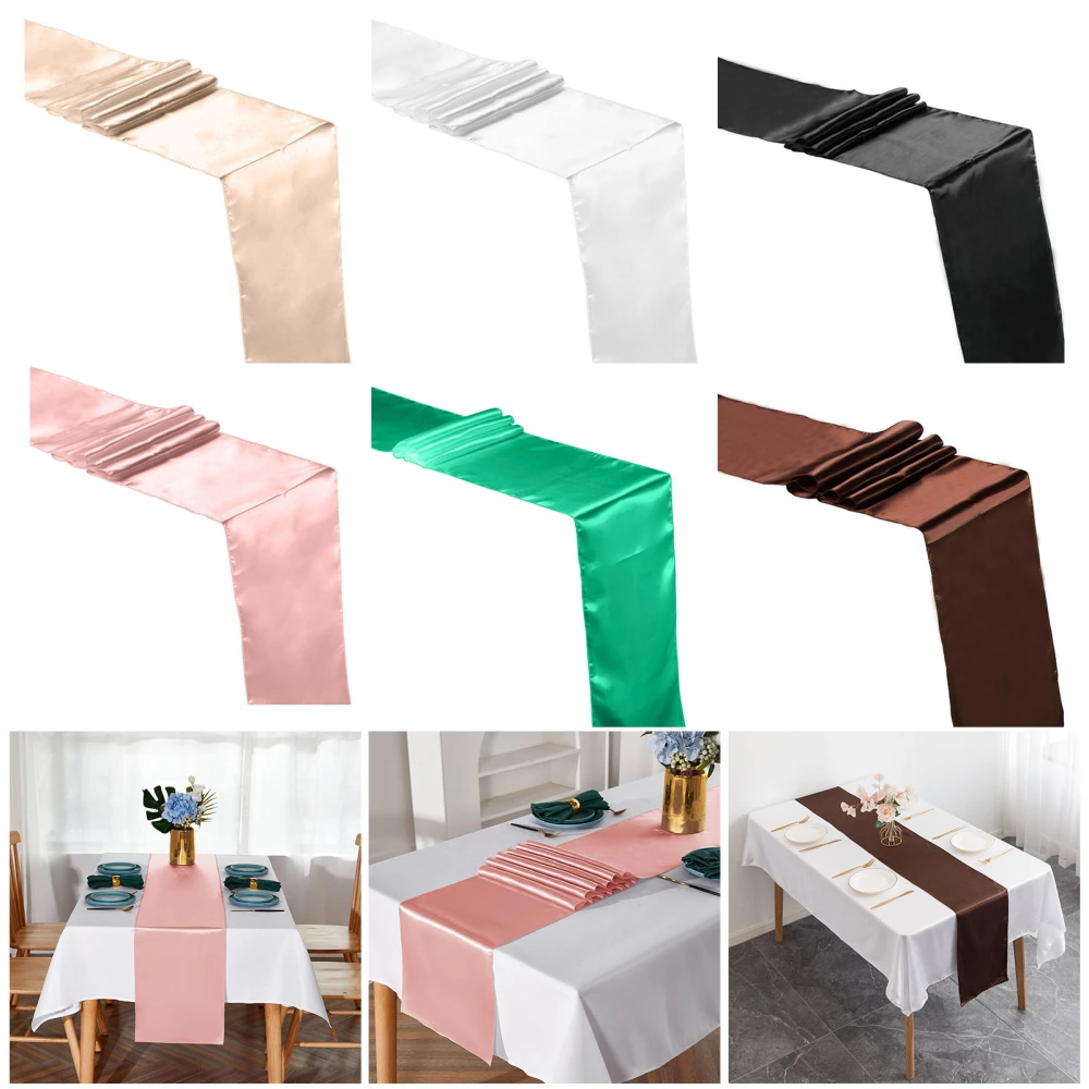 Table Runner Long Rectangle Smooth Fabric Machine Washable Solid Color Party Table Runner Wedding Banquet Supplies