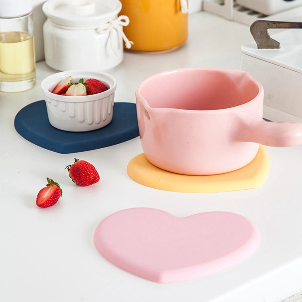 Pot Holder Large Size High Temperature Resistant Dishwasher Safe Non-slip Thicker Heat Insulation Silicone Love Heart Shaped Cup Dish Table Placemat Kitchen Supplies