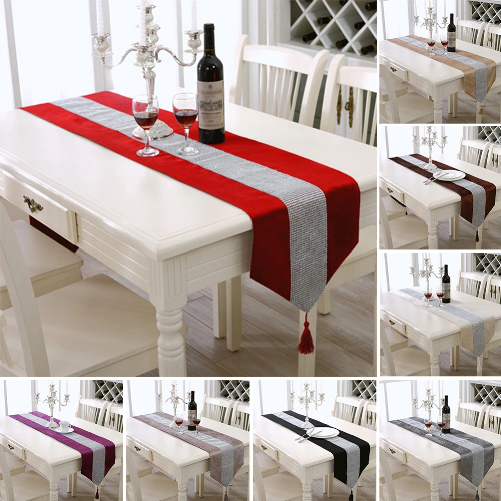 180cm Striped Tablecloth Dining Table Runner Cover Tassel Holiday Meal Decor