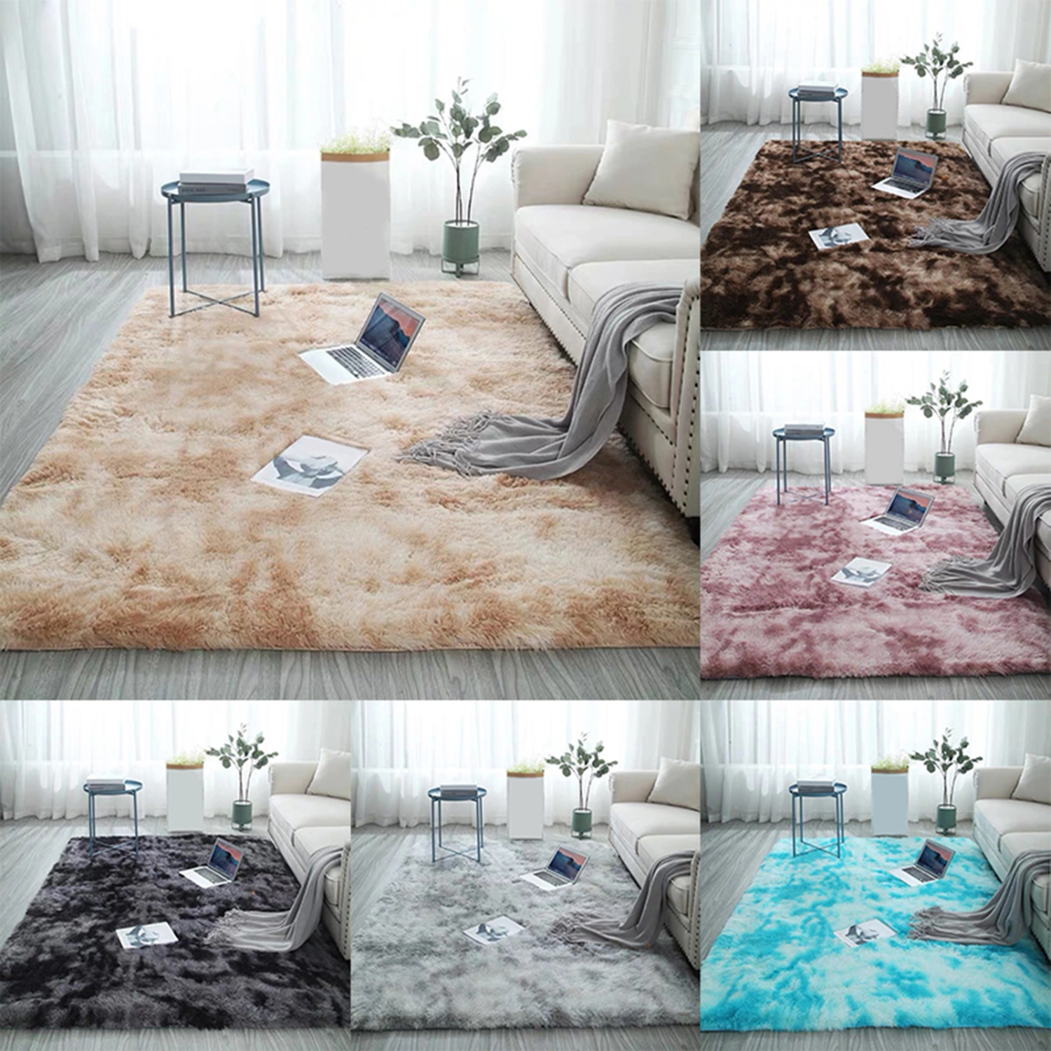 Fluffy Area Rug Tear-resistant Polyester Foldable Beautiful Floor Carpet for Bedroom