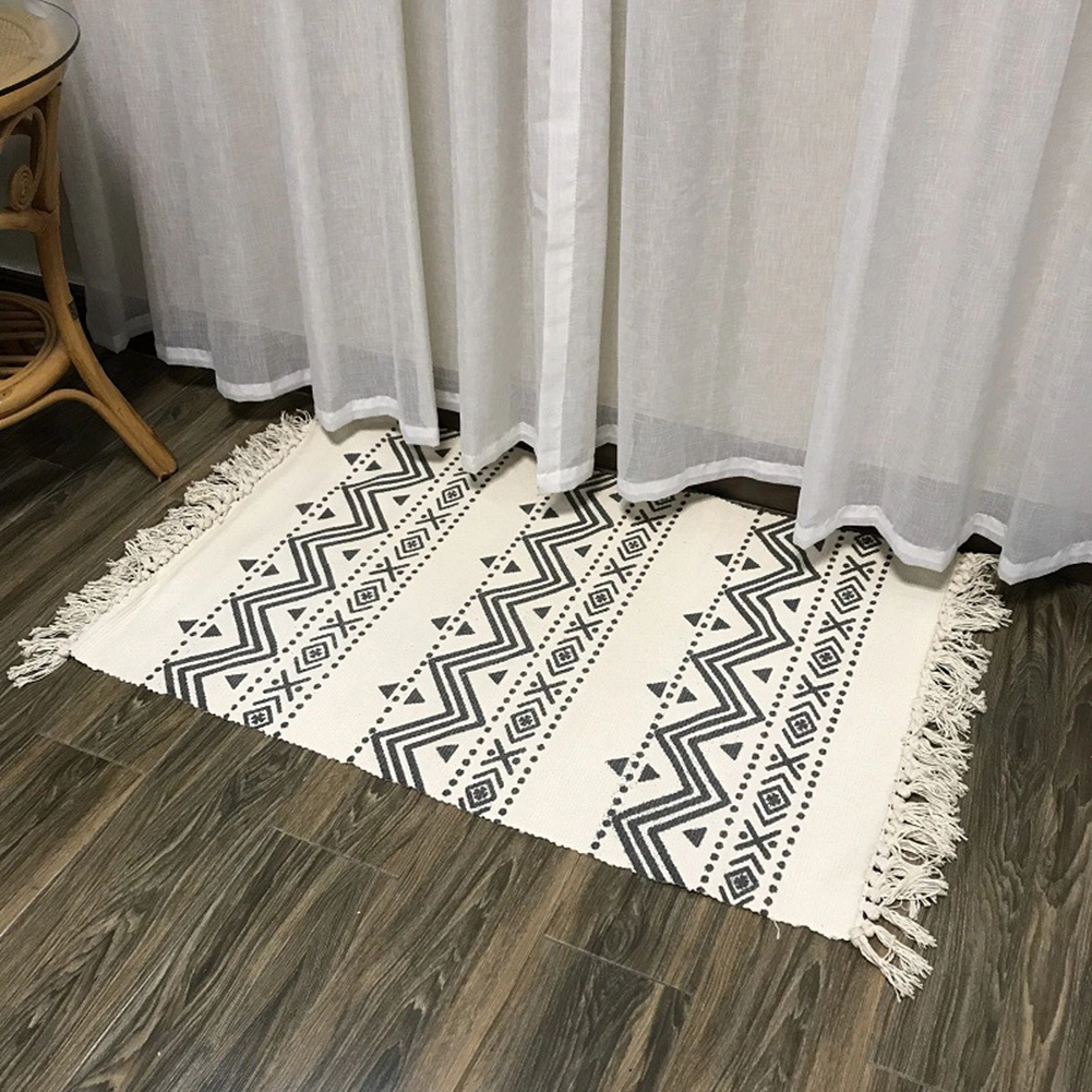 Retro Cotton Linen Tassel Woven Carpets Floor Rugs Prayer Mattress for Bedroom