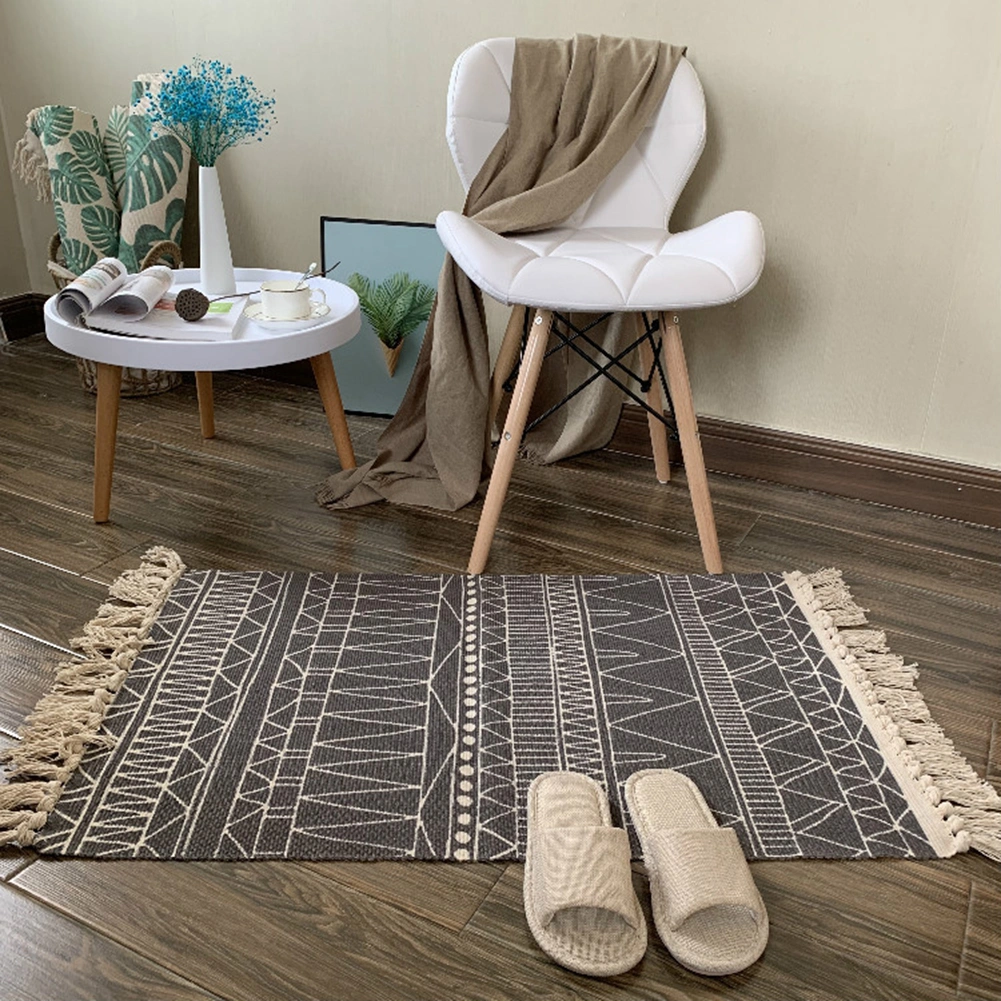 Retro Cotton Linen Tassel Woven Carpets Floor Rugs Prayer Mattress for Bedroom