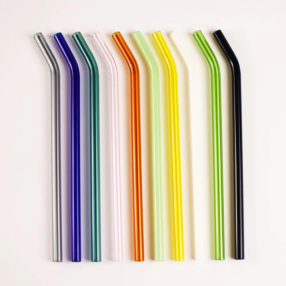 Colored High Borosilicate Environmentally Friendly Heat-resistant Curved Glass Straws