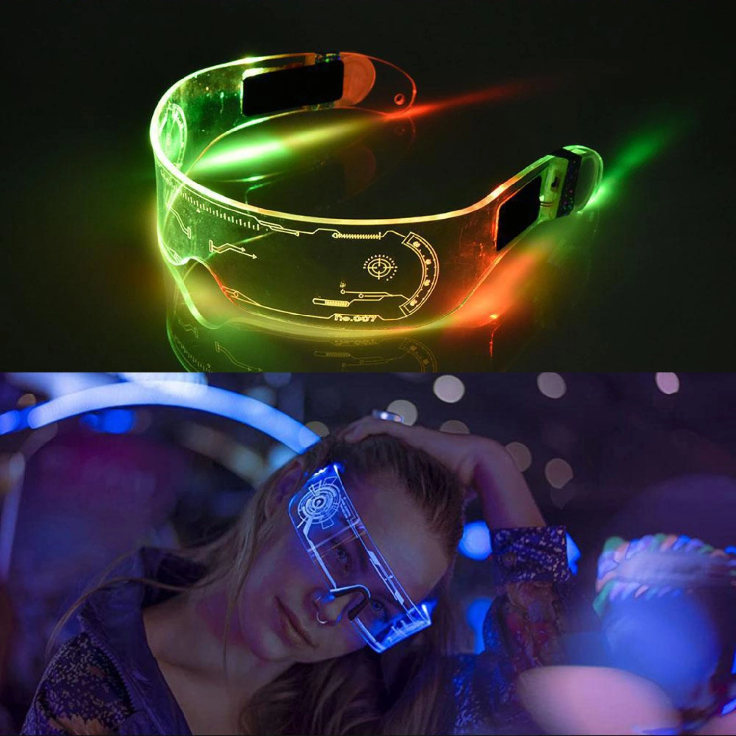 Luminous Glasses Colorful Party Decoration LED Halloween Light Up Visor Eyeglasses for Christmas