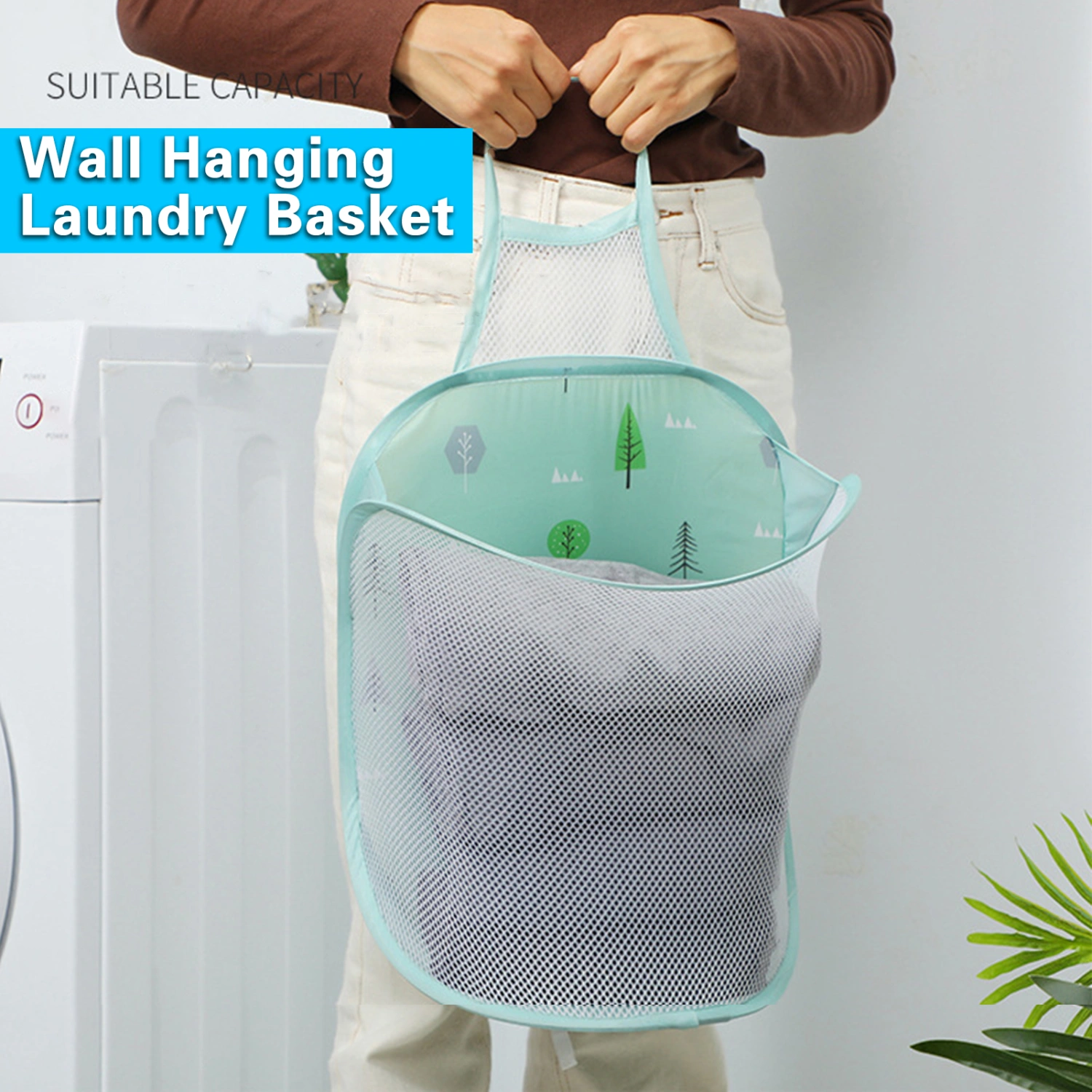 Laundry Basket Wall-Mounted Large Capacity Transparent Visible Laundry Organizer Dirty Clothes Storage Bag Bathroom Supplies