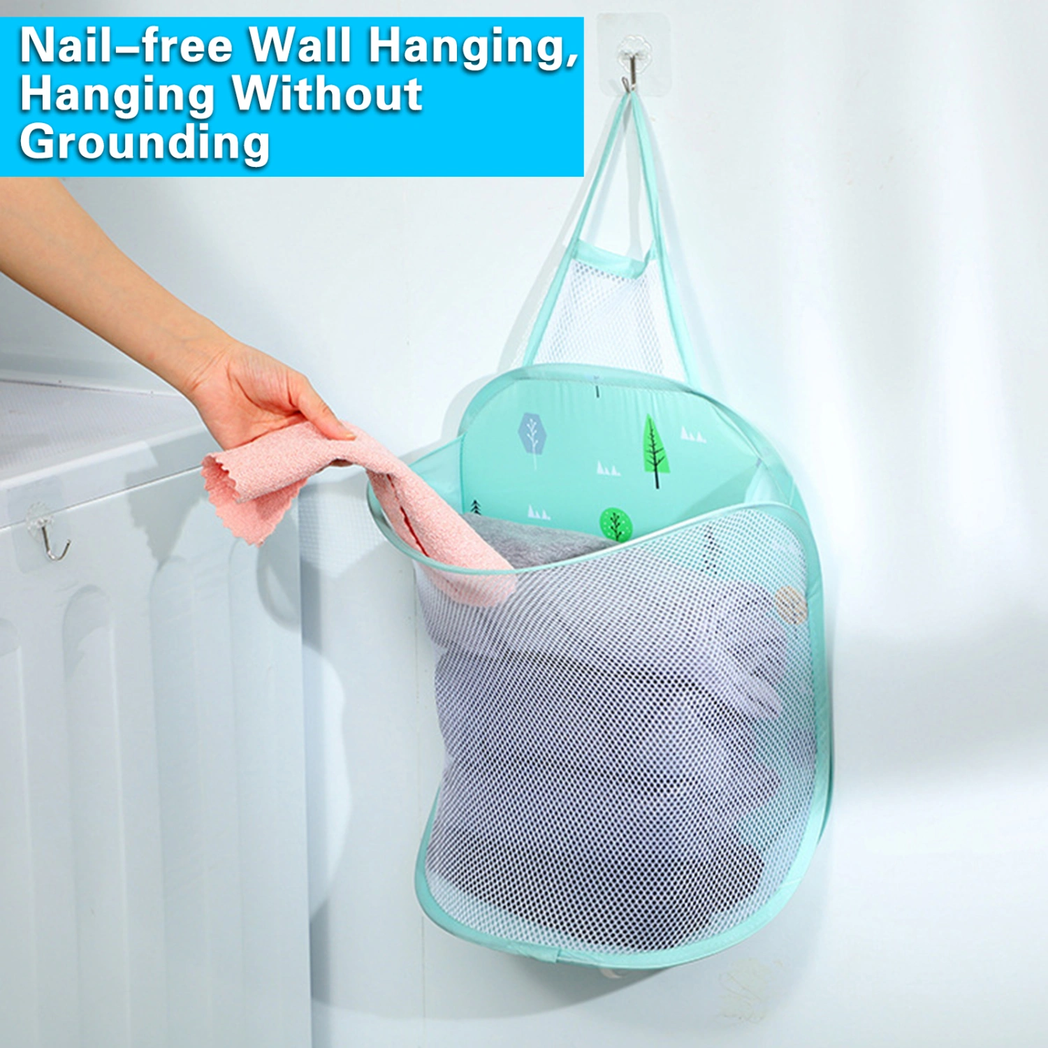 Laundry Basket Wall-Mounted Large Capacity Transparent Visible Laundry Organizer Dirty Clothes Storage Bag Bathroom Supplies