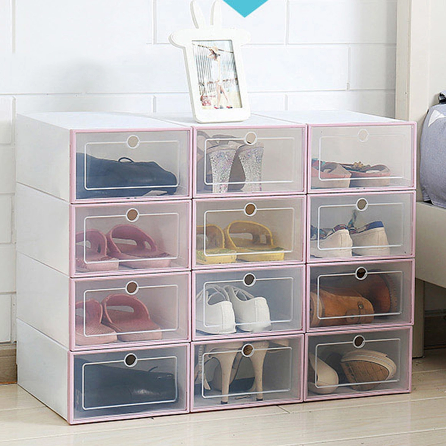 Shoe Holder Transparent Lightweight PP Clear Plastic Stackable Shoe Organizer for Home