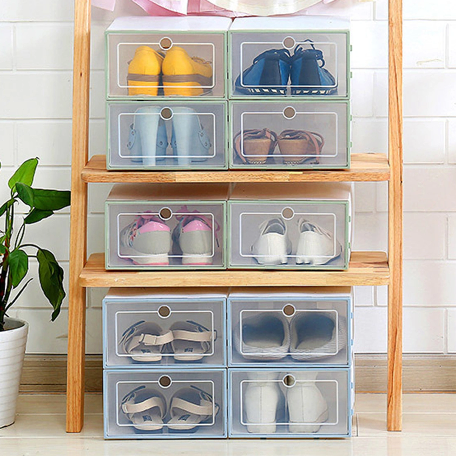 Shoe Holder Transparent Lightweight PP Clear Plastic Stackable Shoe Organizer for Home