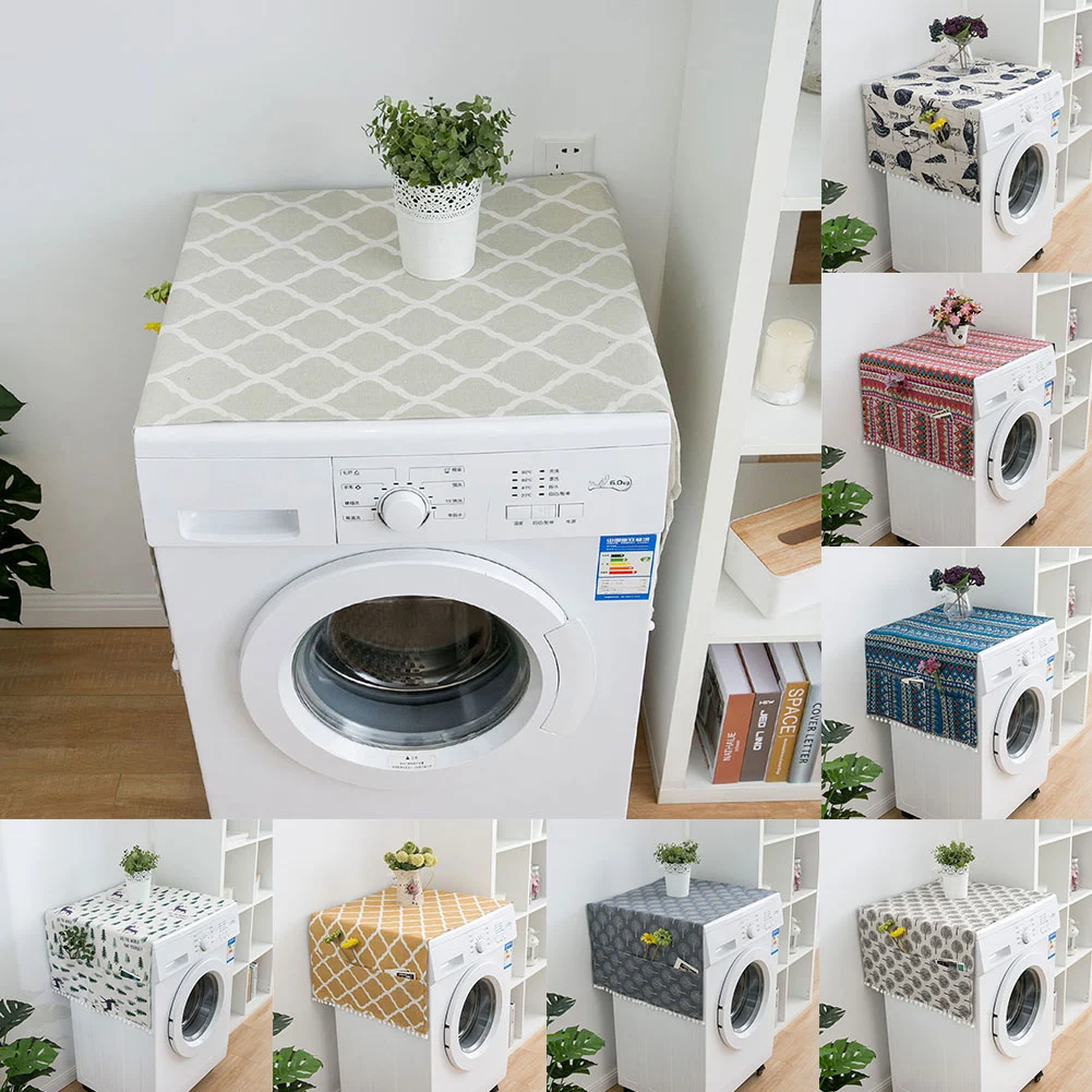 Geometric Rhombus Washing Machine Refrigerator Dust Cover Protector with Pocket