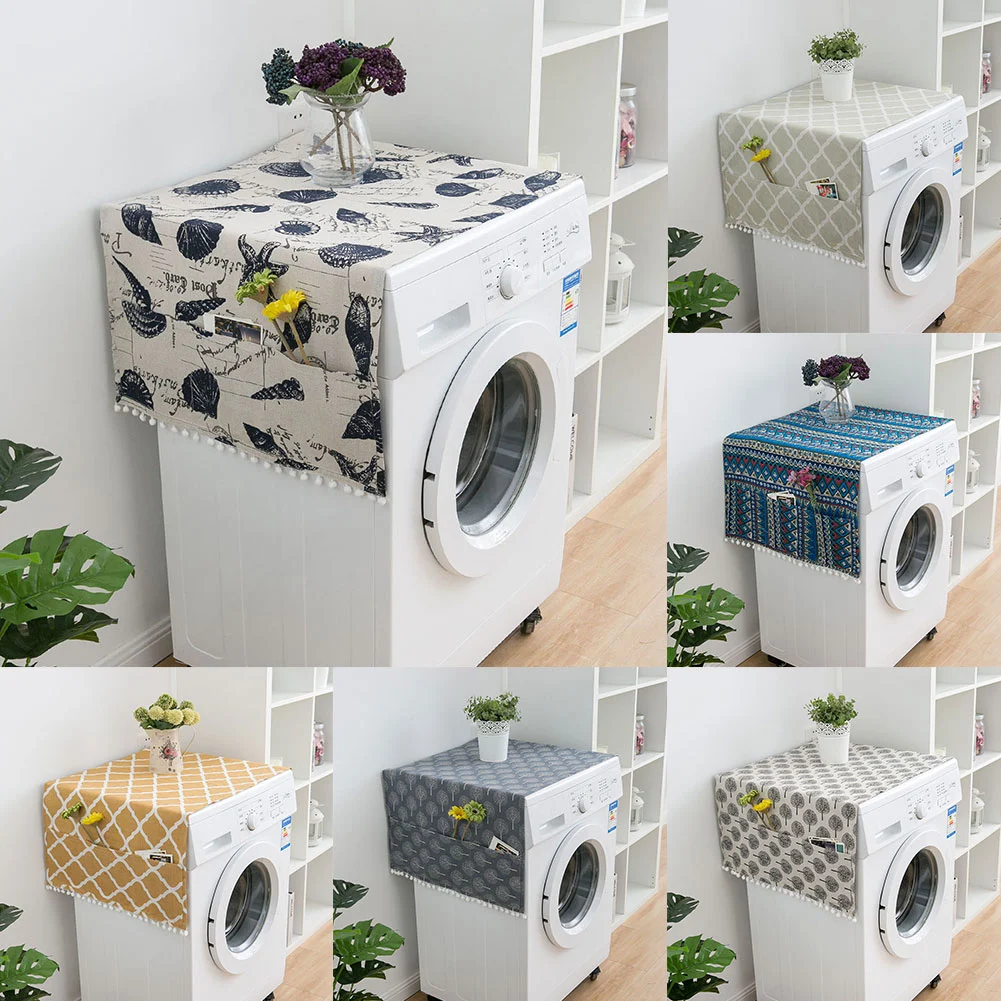 Geometric Rhombus Washing Machine Refrigerator Dust Cover Protector with Pocket