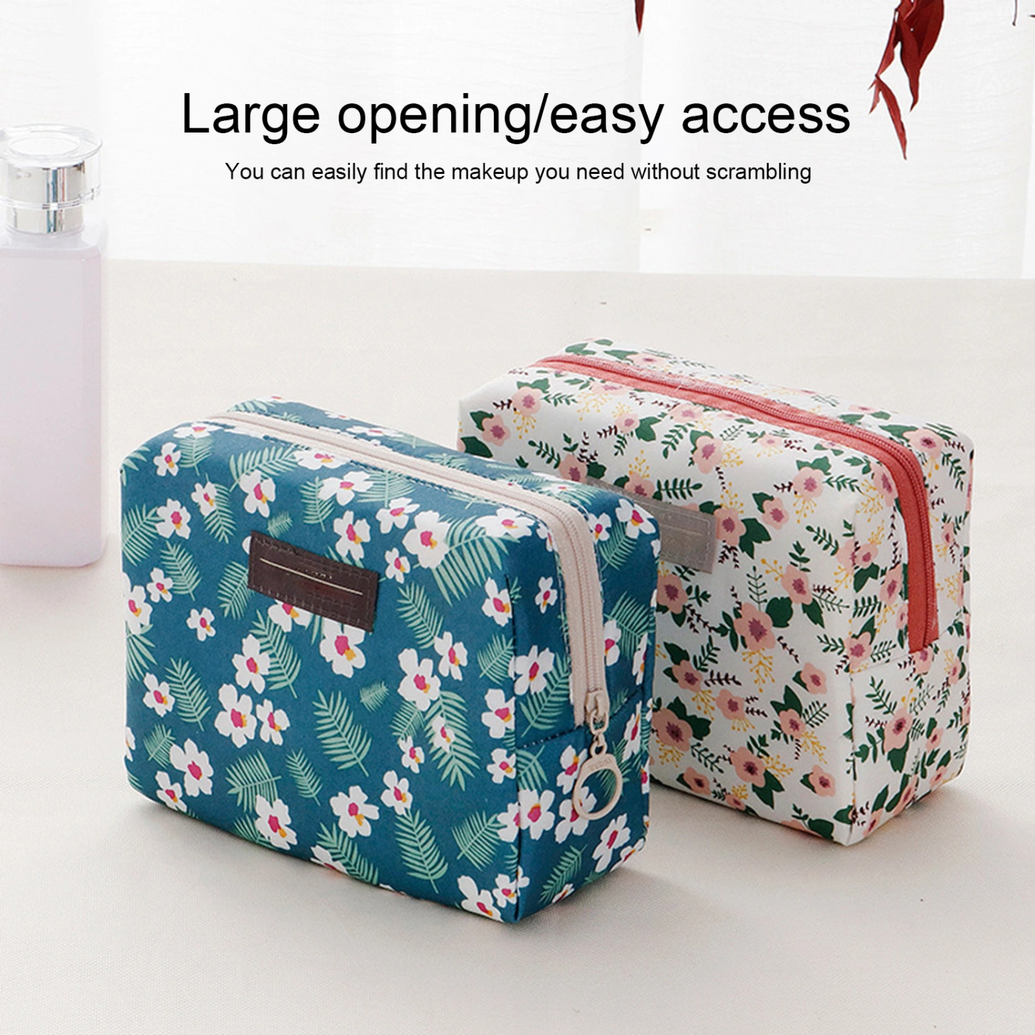 Storage Bag Portable Wear-Resistant Large Capacity Lovely Adorable Dustproof Cloth Flowers Stripes Makeup Pouch Household Supplies