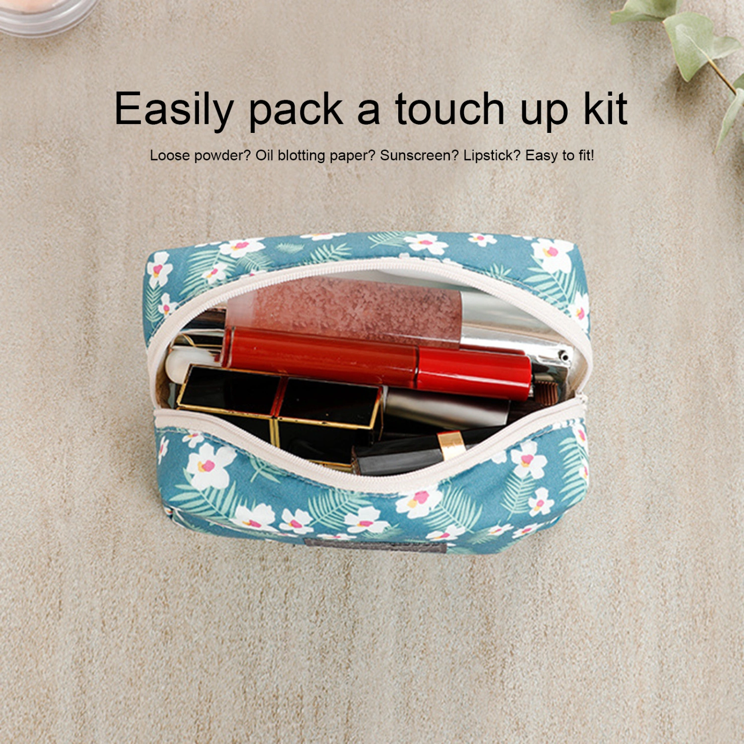 Storage Bag Portable Wear-Resistant Large Capacity Lovely Adorable Dustproof Cloth Flowers Stripes Makeup Pouch Household Supplies