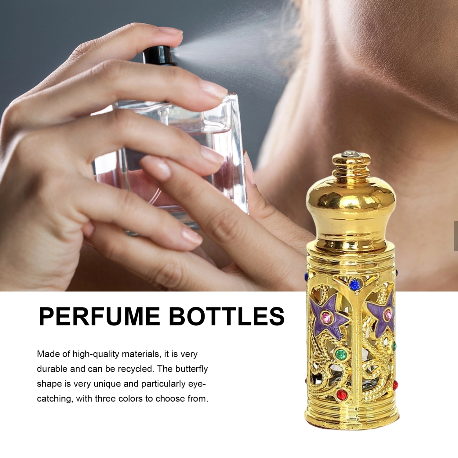3ml Perfume Bottle Rilievo Strong Decoration Unique Design Rhinestone Hollow Out Perfume Packaging Good Detail Concentrated Perfume Oil Bottle Present