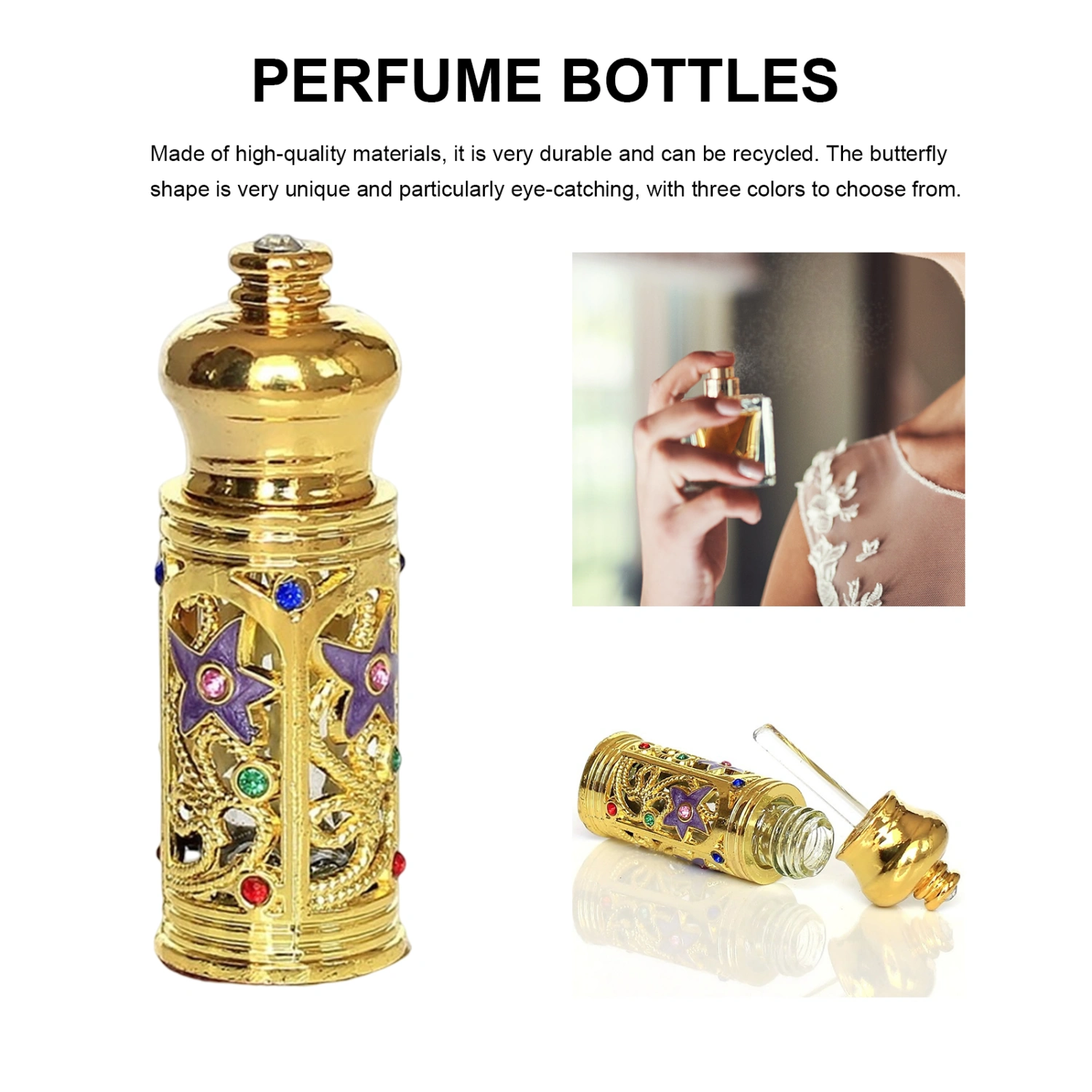 3ml Perfume Bottle Rilievo Strong Decoration Unique Design Rhinestone Hollow Out Perfume Packaging Good Detail Concentrated Perfume Oil Bottle Present