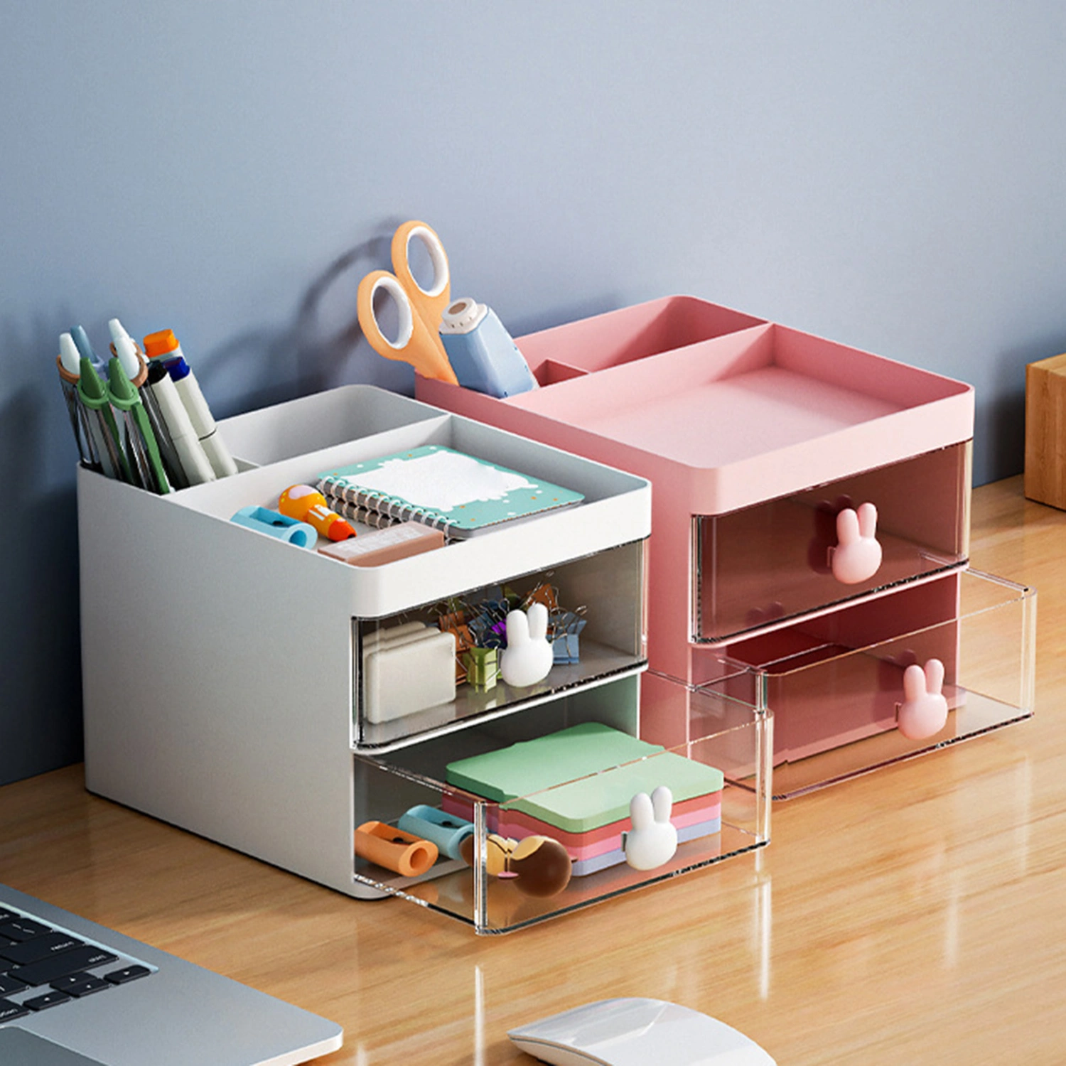 Desktop Storage Box Drawer Design Large Capacity Multifunctional Compartment Plastic Box Storage Reusable Table Cosmetic Stationery Pen Holder Home Organizer