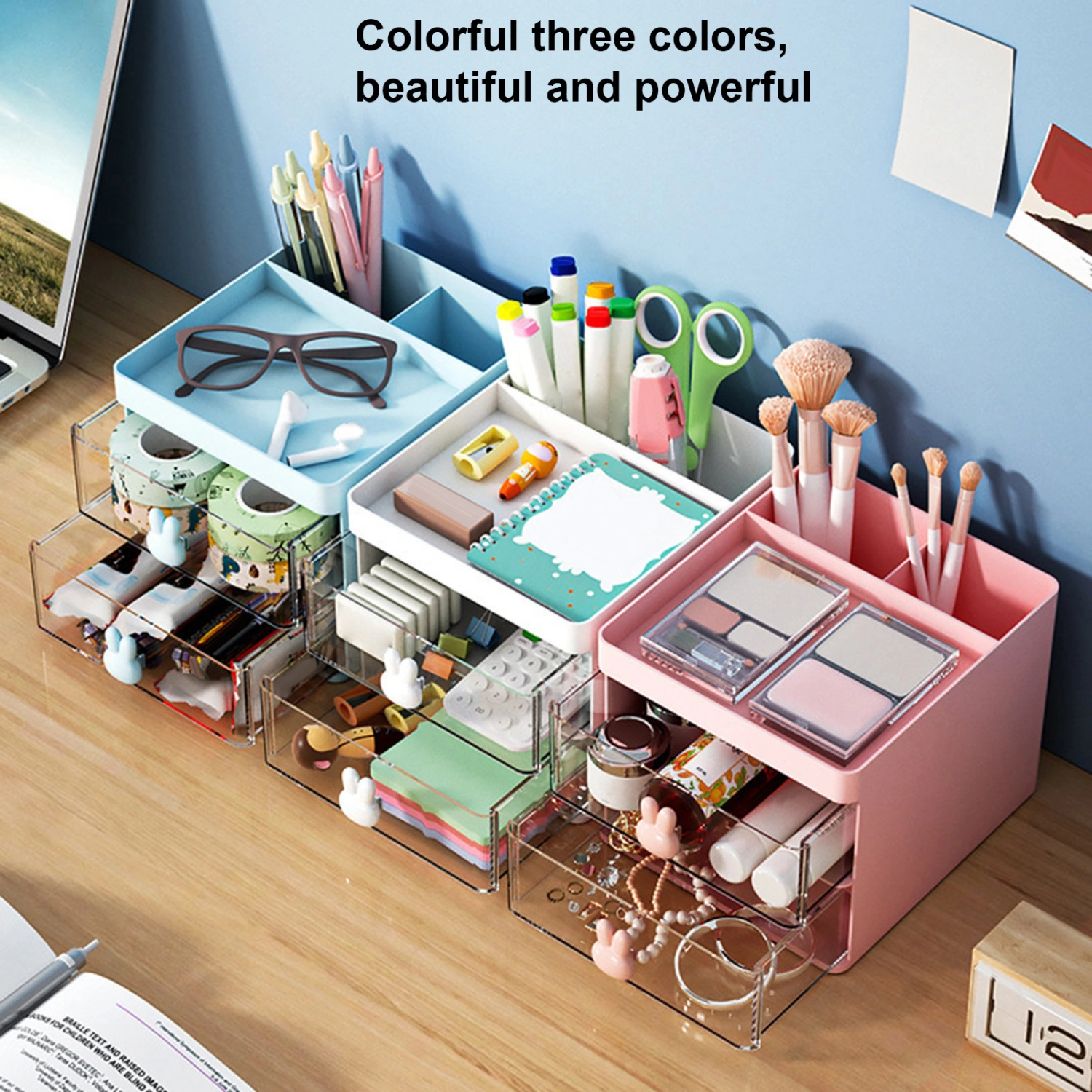 Desktop Storage Box Drawer Design Large Capacity Multifunctional Compartment Plastic Box Storage Reusable Table Cosmetic Stationery Pen Holder Home Organizer