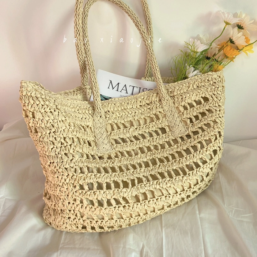 Literary Hollow Straw Woven Tote Holiday Style Beach Bag