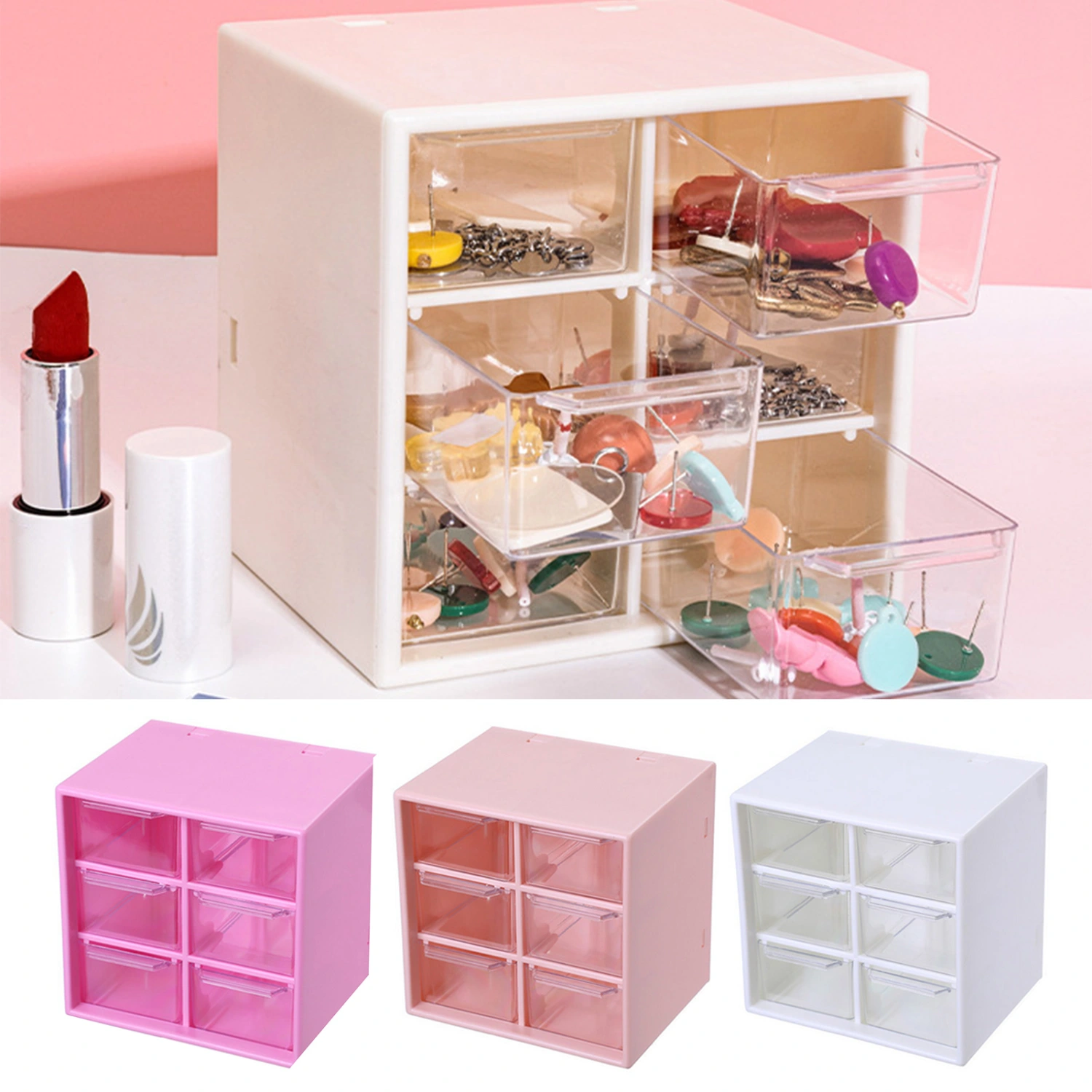 Storage Case Drawer Design Dust-proof with Handle 6 Grids Student Desk Stationery Storage Container Household Items