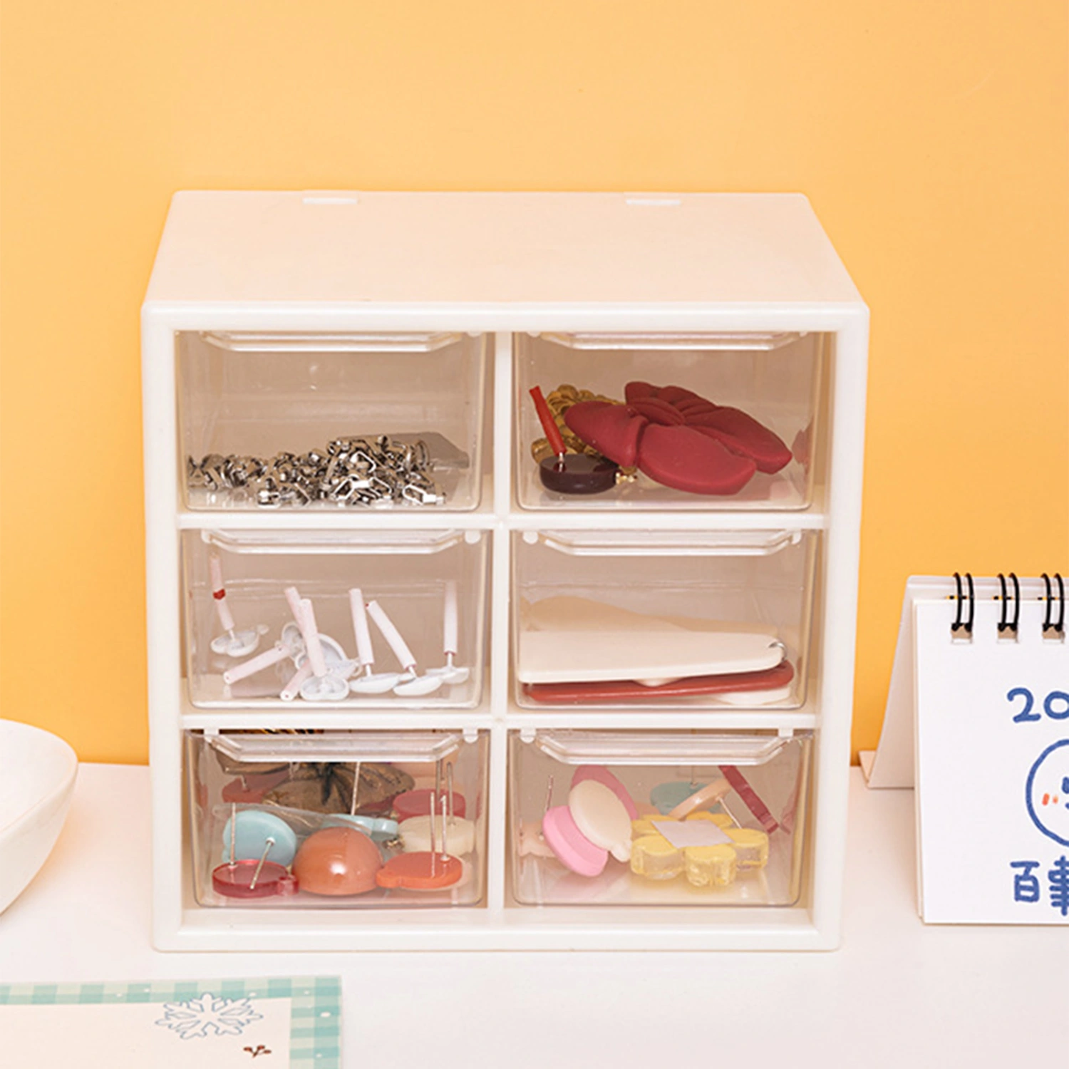 Storage Case Drawer Design Dust-proof with Handle 6 Grids Student Desk Stationery Storage Container Household Items